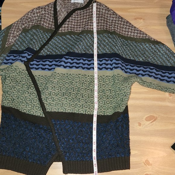 Liz Claiborne Open Cardigan Sweater Striped Size Medium - Picture 7 of 8